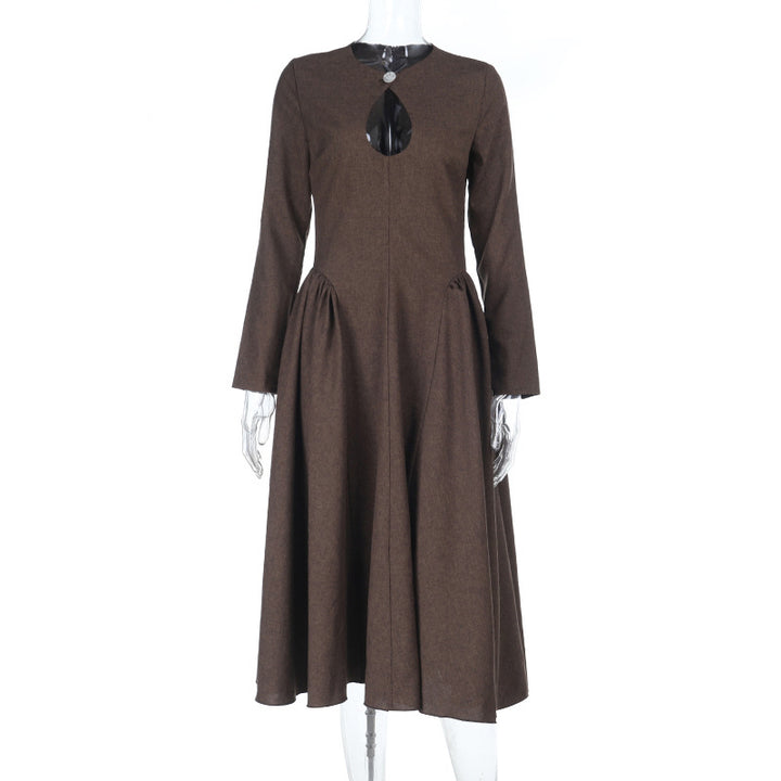 Damen elegantes Midikleid mit schickem Ausschnitt und taillierter Silhouette Drune