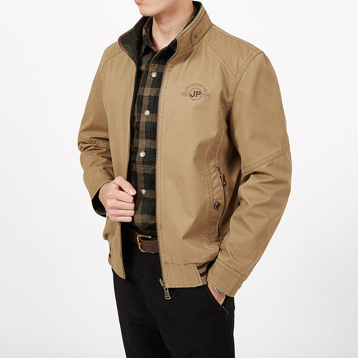 Herren Übergangs-Fieldjacke aus gewachstem Canvas mit Stehkragen und verdecktem Reißverschluss Drune