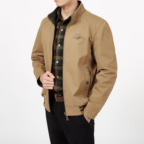 Herren Übergangs-Fieldjacke aus gewachstem Canvas mit Stehkragen und verdecktem Reißverschluss Drune