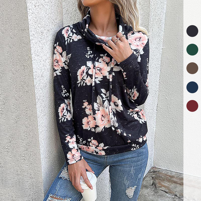 Damen Schlauchkragen-Sweatshirt mit floralem Alloverprint und Kordelzug Drune