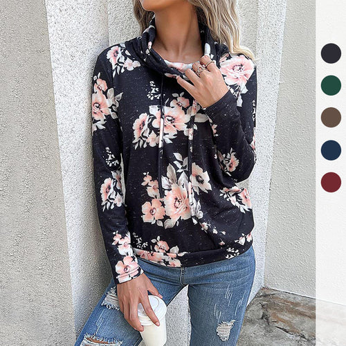 Damen Schlauchkragen-Sweatshirt mit floralem Alloverprint und Kordelzug Drune