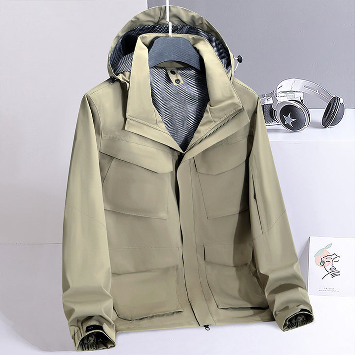 Herren Wasserabweisende Field-Utility-Jacke mit Kapuze und Mehrfach-Taschen Drune