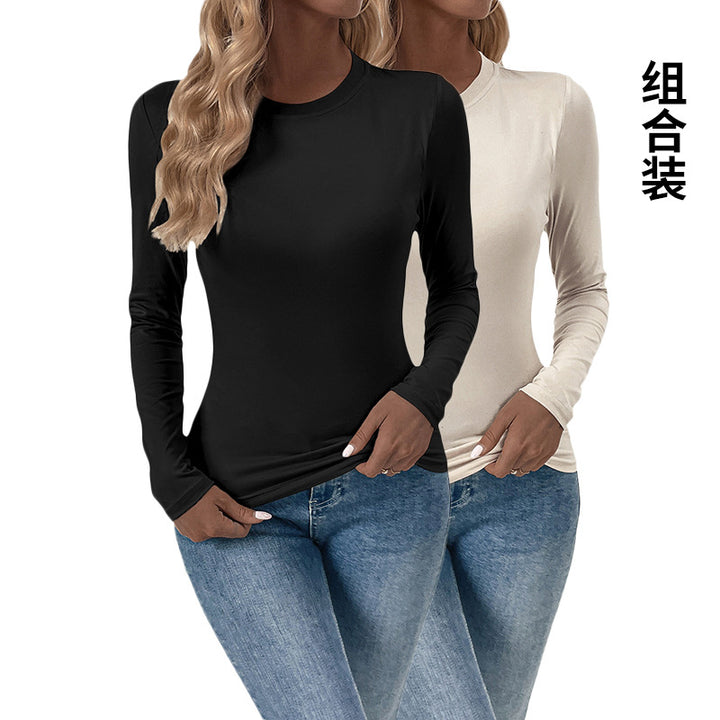 Damen Enganliegendes Langarmshirt mit Rundhalsausschnitt und Stretch-Basic Drune