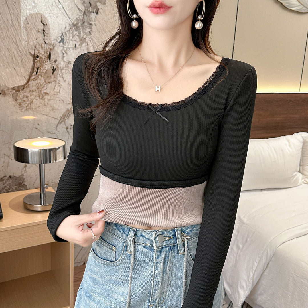 Damen Langarmshirt mit elegantem Spitzendetail Drune