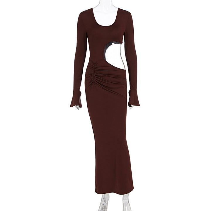 Damen elegantes Maxi-Kleid mit asymmetrischem Cut-Out und Raffungen Drune