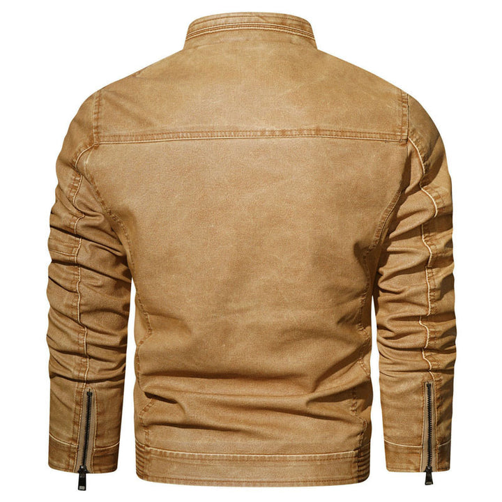 Herren Vintage-Kunstleder-Pilotenblouson mit verstellbarem Stehkragen und Reißverschlusstaschen Drune