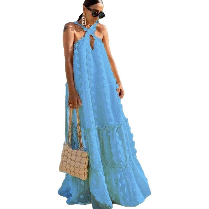 Damen Schickes Maxikleid mit elegantem Volant-Design und floralen Applikationen Drune