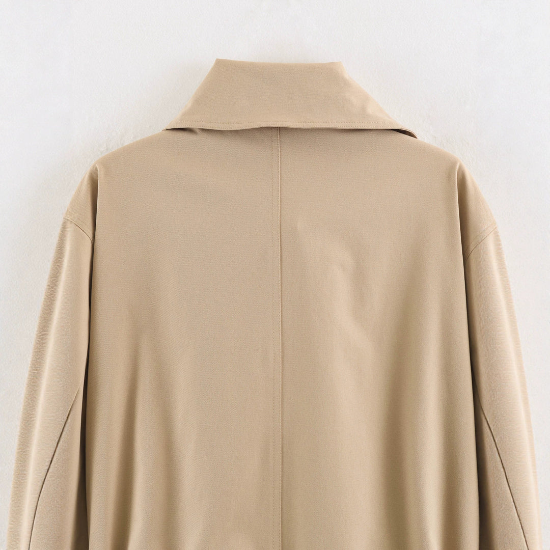 Damen Cropped Taillierte Übergangsjacke mit Bindegürtel und übergroßem Hemdkragen Drune