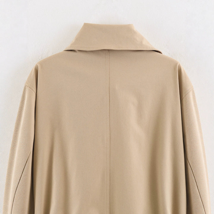 Damen Cropped Taillierte Übergangsjacke mit Bindegürtel und übergroßem Hemdkragen Drune