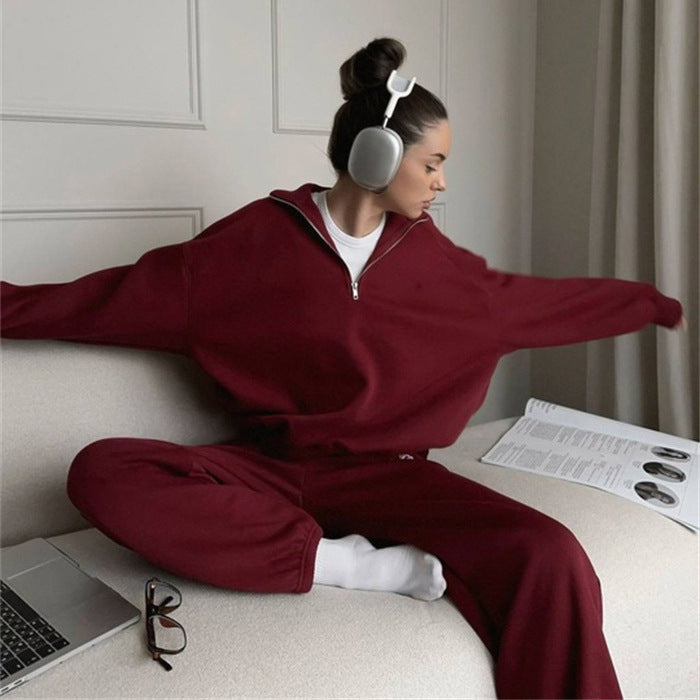 Damen Zweiteiliges Sweatset mit Stehkragen-Halbzip und Relaxed-Oversize-Schnitt Drune