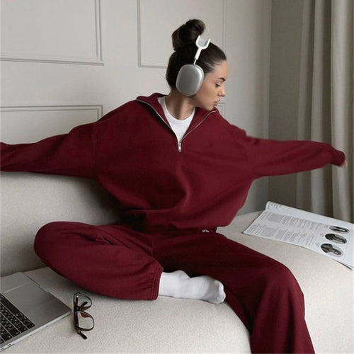 Damen Zweiteiliges Sweatset mit Stehkragen-Halbzip und Relaxed-Oversize-Schnitt Drune