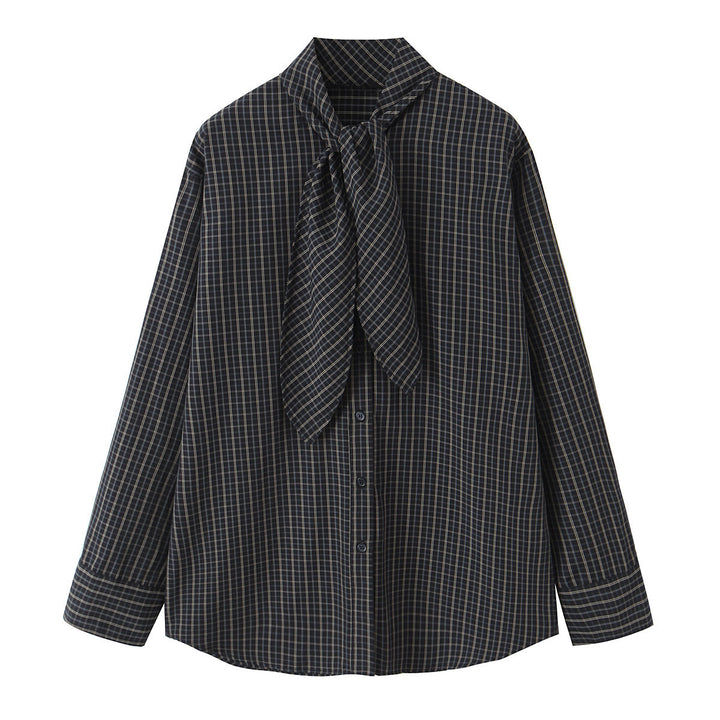 Damen Kariertes Blusenshirt mit Schluppe und weiter Passform Drune