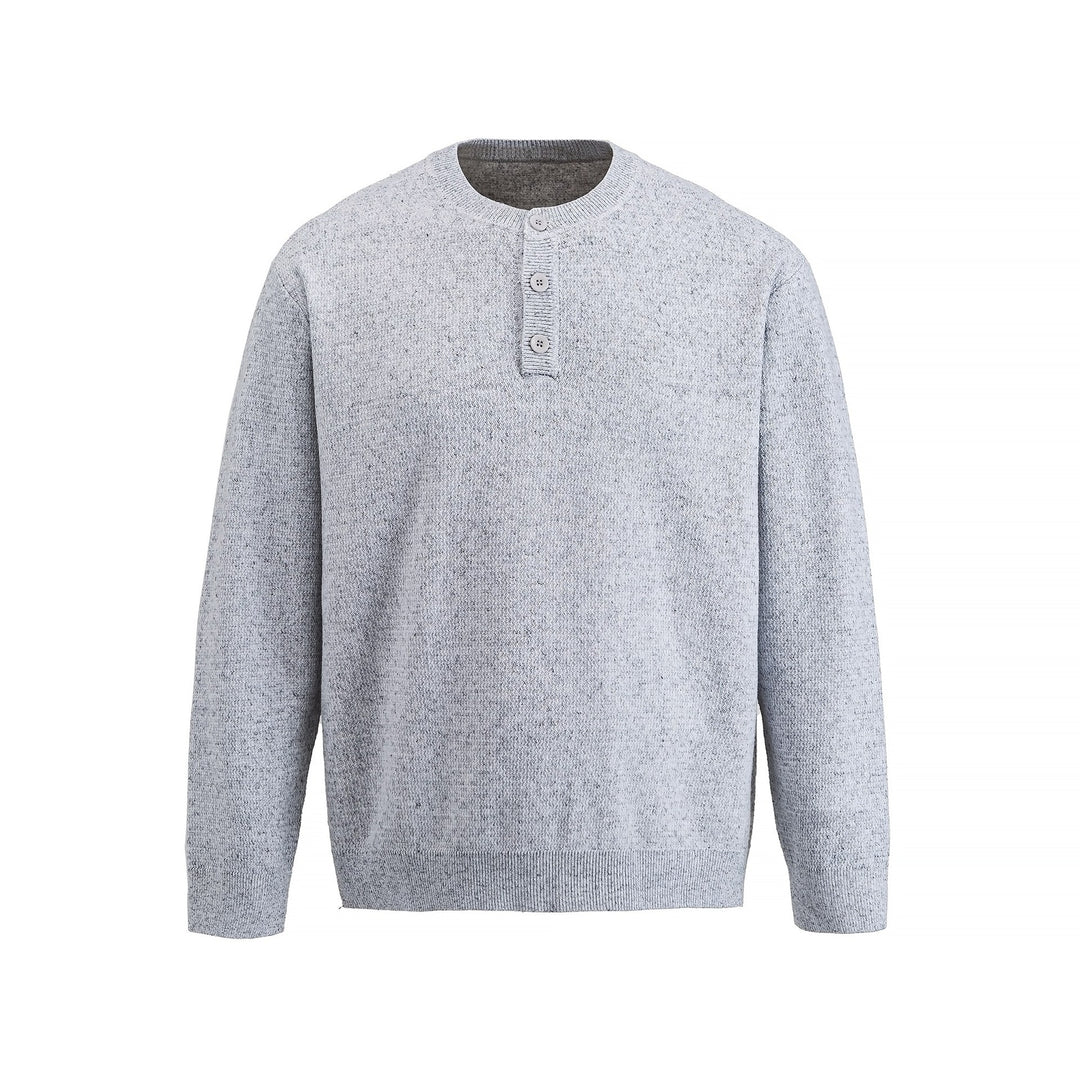 Herren Strukturierter Henley‑Strickpullover mit Dreifach‑Knopfleiste Drune