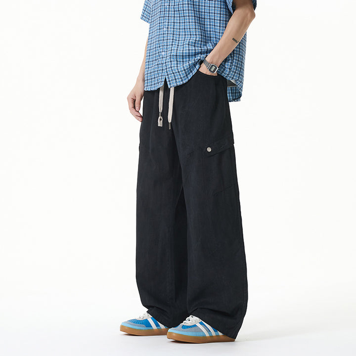 Damen Weite Leinenoptik-Cargohose mit Tunnelzugbund und großen Klapptaschen Drune