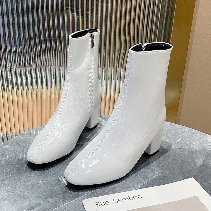 Damen nan elegante knöchelhohe Stiefelette in glatter Lederoptik mit mittelhohem Blockabsatz und dezenter Frontnaht Drune