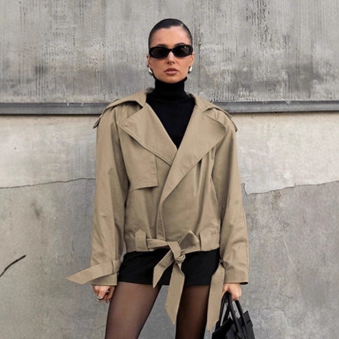 Damen lässige Utility-Jacke im Oversized-Schnitt mit taillierbarem Gürtel und praktischen Taschen Drune