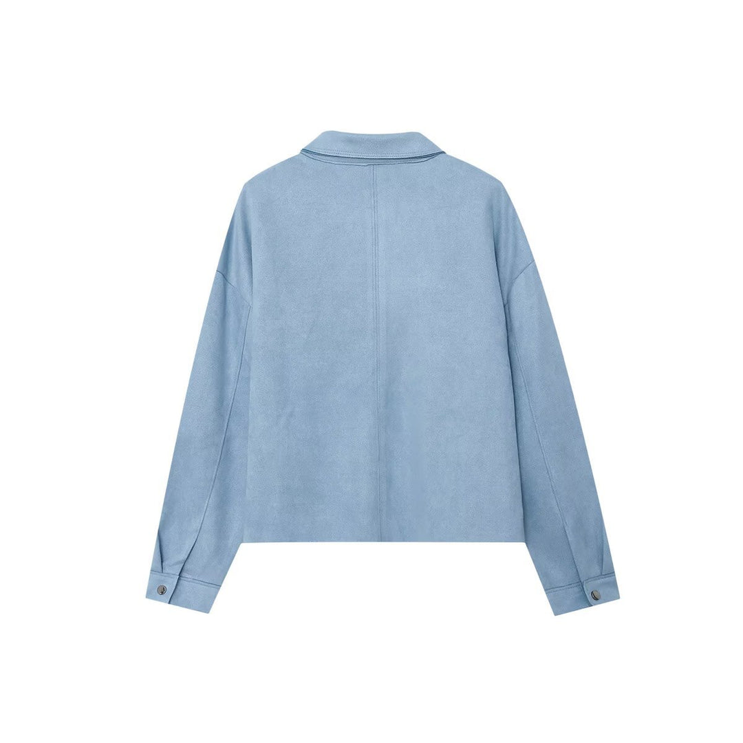 Damen nan kurz geschnittene Overshirt-Jacke aus strukturiertem Canvas mit aufgesetzten Brusttaschen Drune