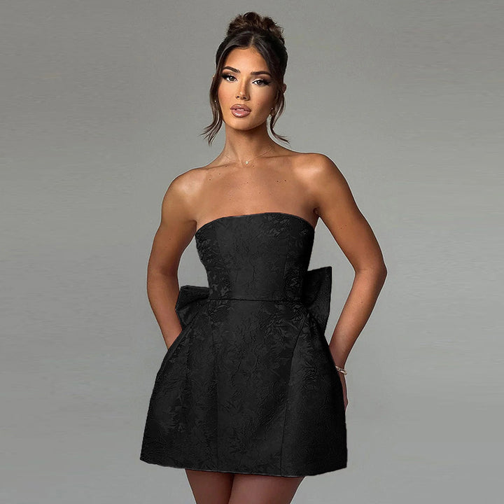 Damen schulterfreies Cocktailkleid mit elegantem Schleifendetail Drune