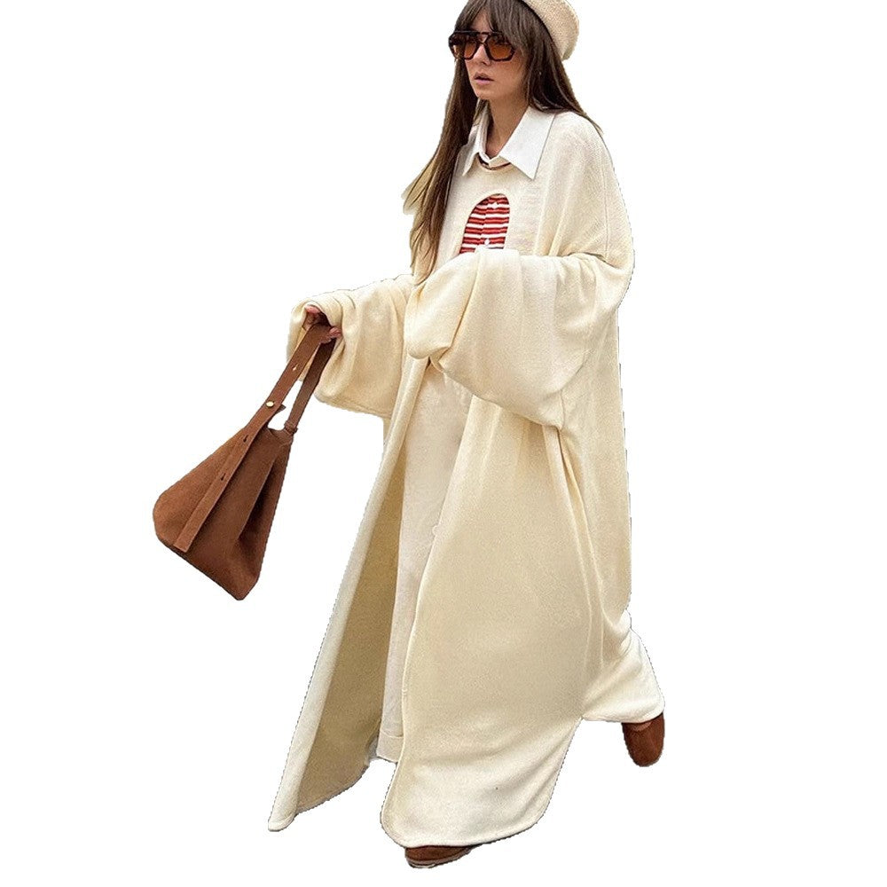 Damen Oversize Cape-Strickjacke mit weiten Trompetenärmeln und offenem Frontdesign Drune