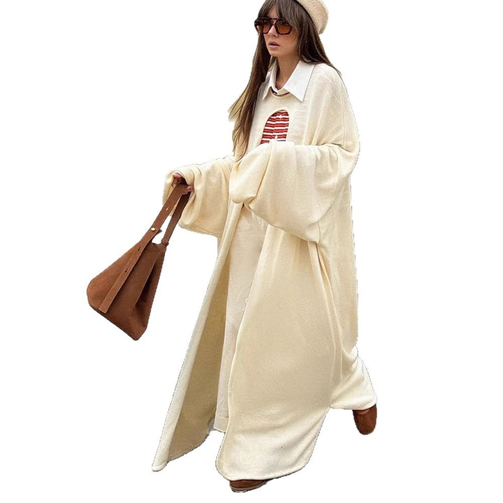 Damen Oversize Cape-Strickjacke mit weiten Trompetenärmeln und offenem Frontdesign Drune