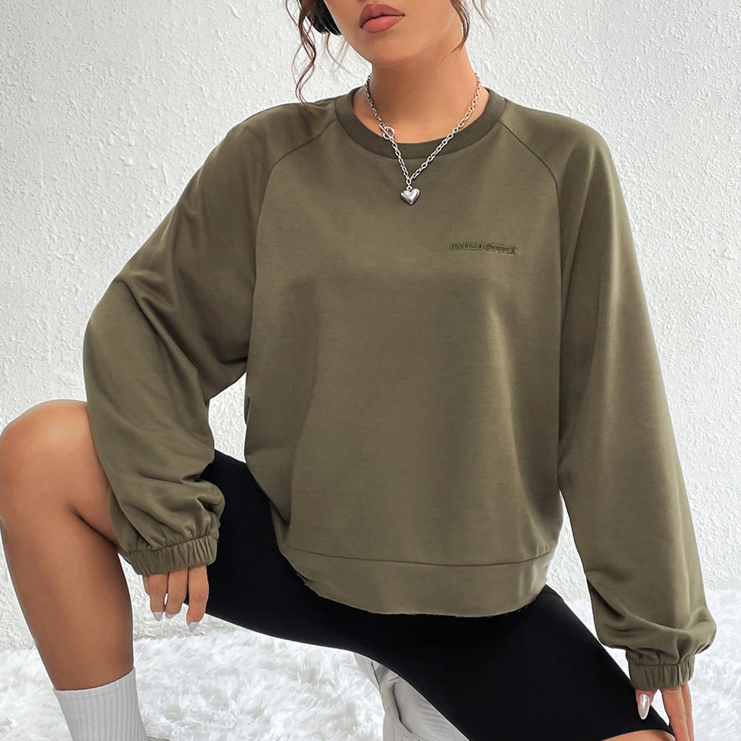 Damen lässiger Raglan-Sweatshirt mit elastischen Bündchen und minimalistischen Design Drune