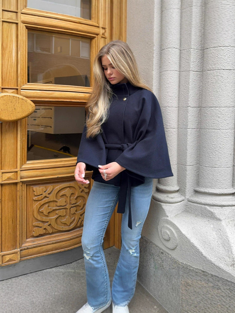 Damen Modernes Cape mit Taillengürtel Drune