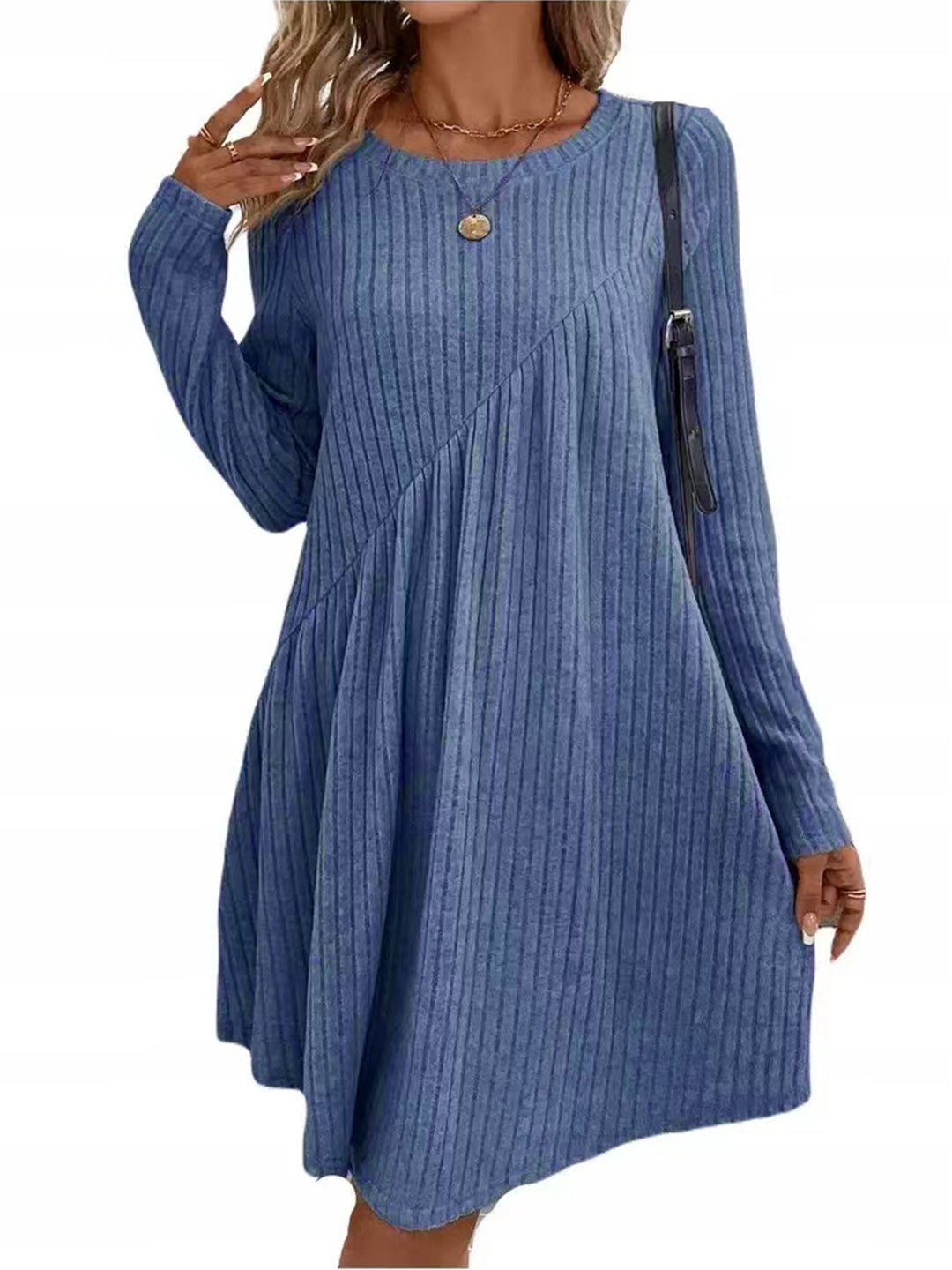 Damen lässiges Strickkleid mit long-sleeve und asymmetrischem Saum Drune