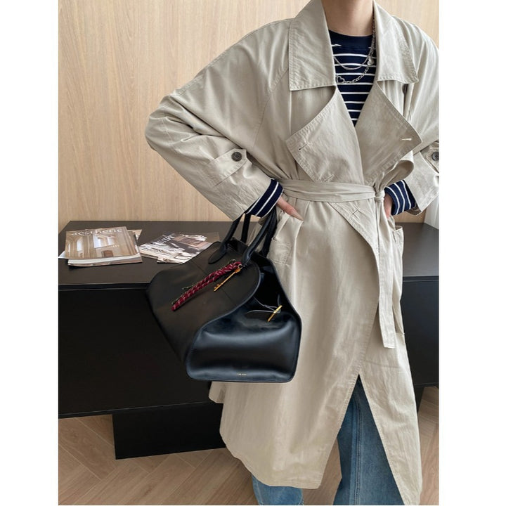 Damen eleganter Oversized Trenchcoat mit praktischen Taschen und Gürtel Drune
