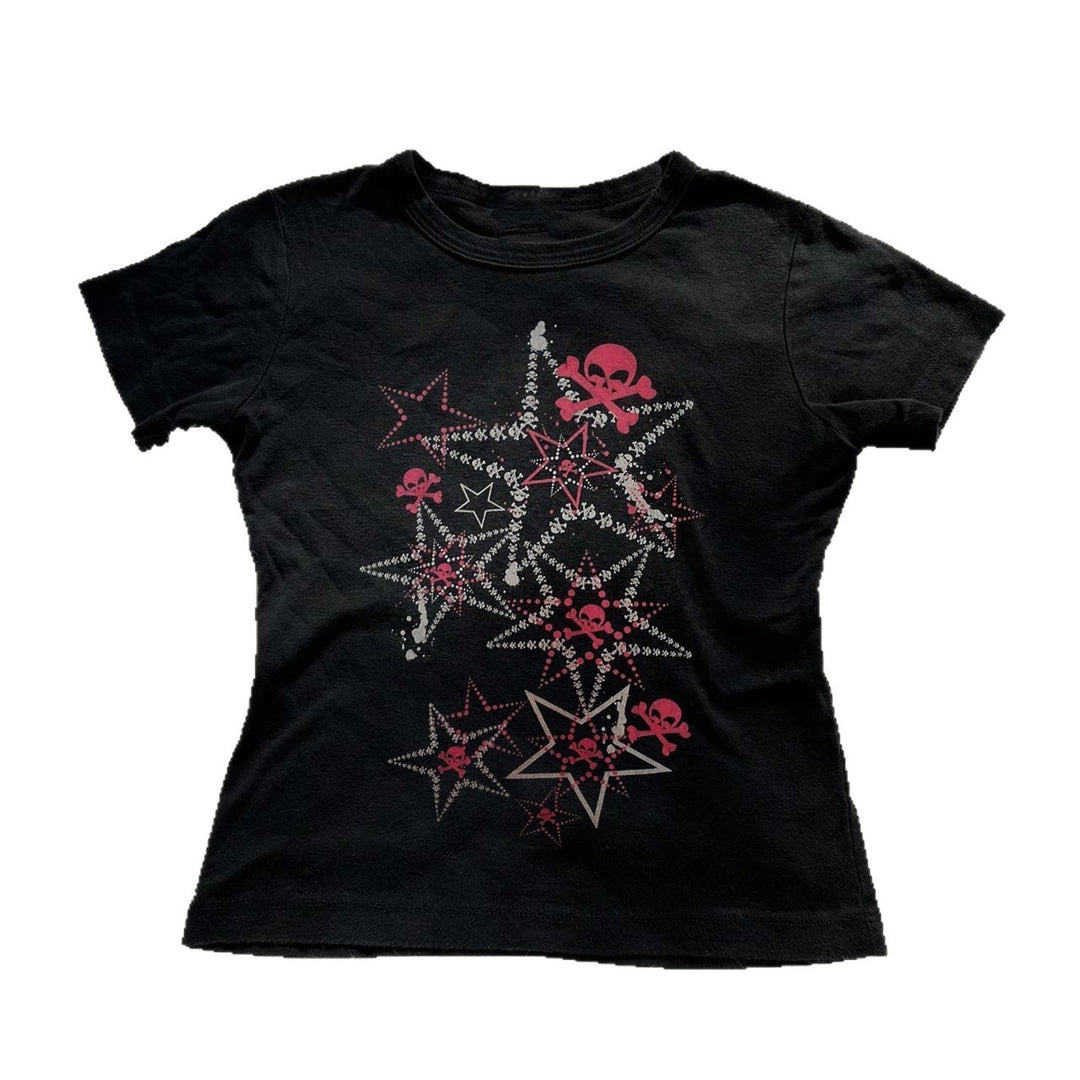Damen T-Shirt mit kreativem Skull-Design und auffälligem Sternen-Print Drune