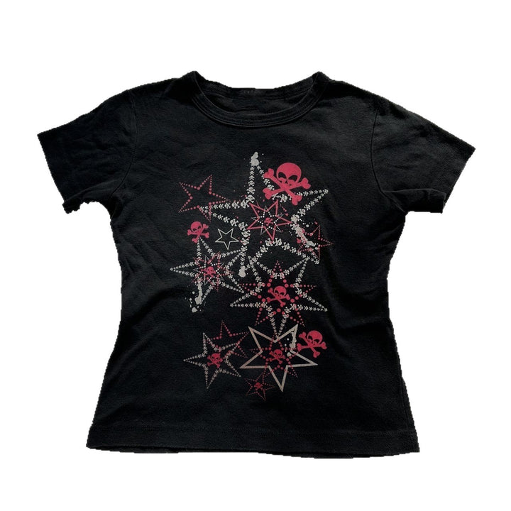 Damen T-Shirt mit kreativem Skull-Design und auffälligem Sternen-Print Drune