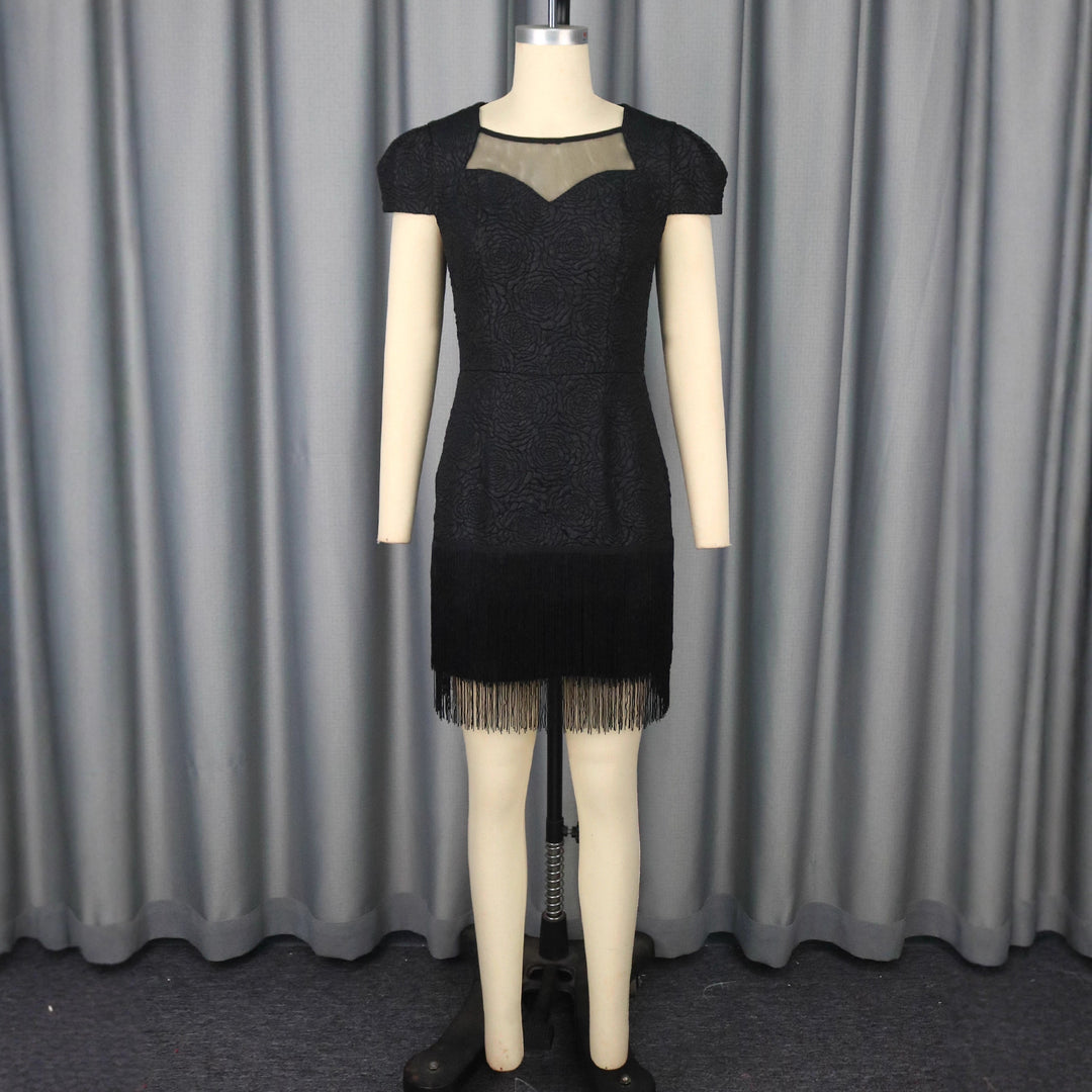 Damen Glamouröses Kleid mit Fransen und transparentem Detail Drune