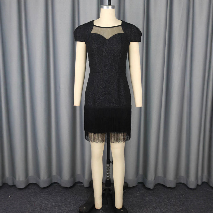 Damen Glamouröses Kleid mit Fransen und transparentem Detail Drune