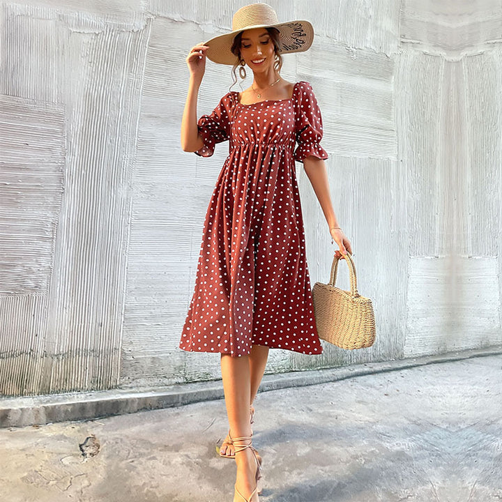Damen Midi-Kleid mit voluminösen Puffärmeln und elegantem Karomuster Drune