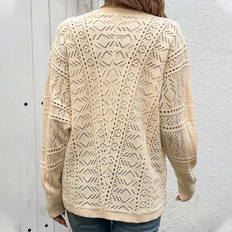 Damen Strickjacke mit filigranem Lochmuster und lässigem Schnitt Drune