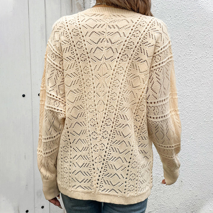 Damen Strickjacke mit filigranem Lochmuster und lässigem Schnitt Drune