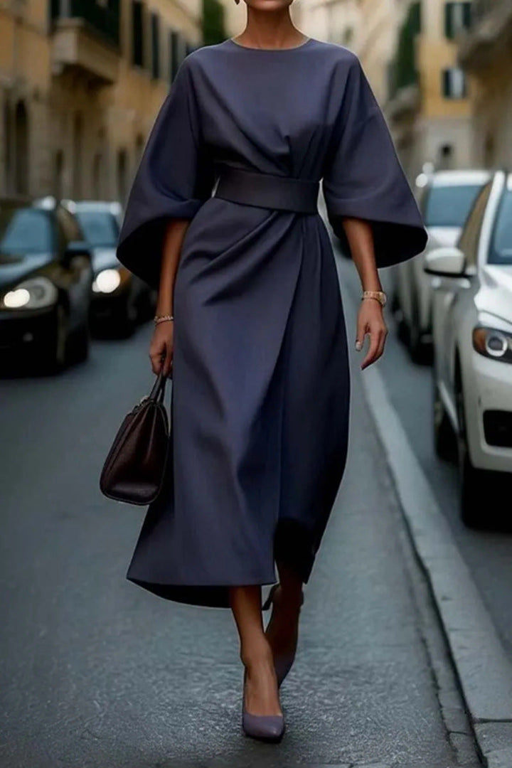 Damen fließendes Maxikleid mit eleganten Ärmeln und Taillengürtel Drune