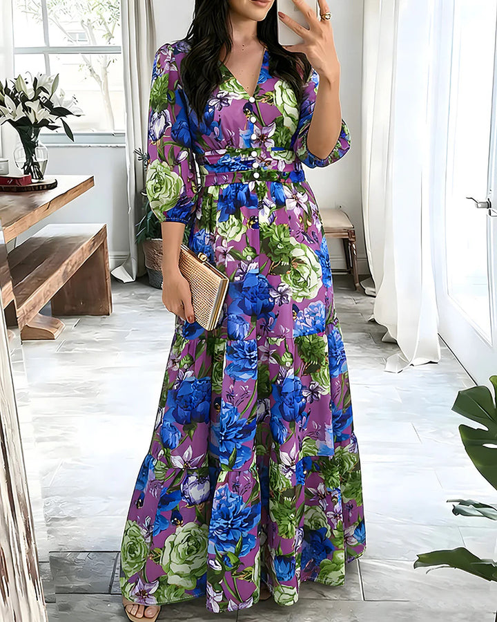 Damen Maxikleid mit Wickeloptik, V-Ausschnitt und geraffter Taillenpartie Drune