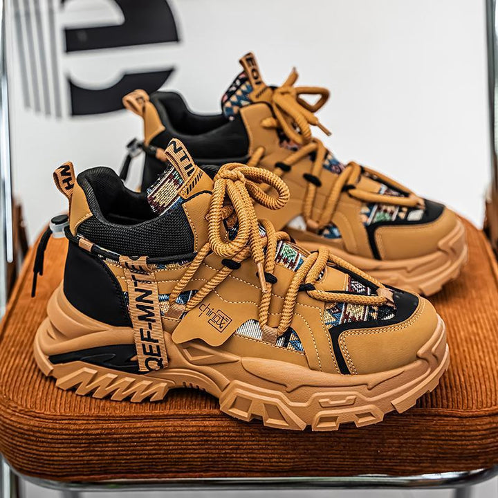 Damen Chunky-Plateau-Sneaker mit Ethno-Textil-Overlays und robuster Profilsohle Drune