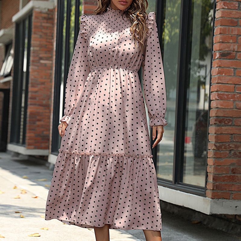 Damen Elegantes Langarm Kleid mit Rüschendetails Drune
