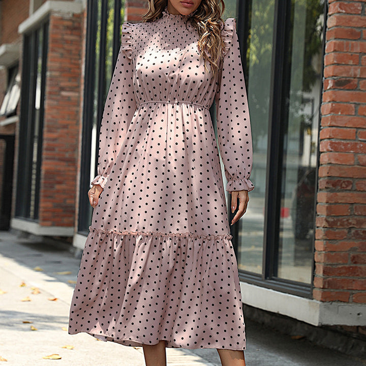Damen Elegantes Langarm Kleid mit Rüschendetails Drune