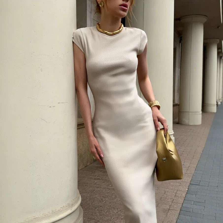 Damen Figurbetontes Langarmkleid mit elegantem Ziernähte Drune
