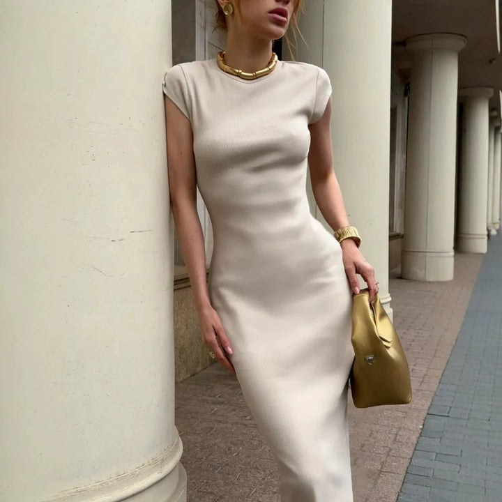 Damen Figurbetontes Langarmkleid mit elegantem Ziernähte Drune