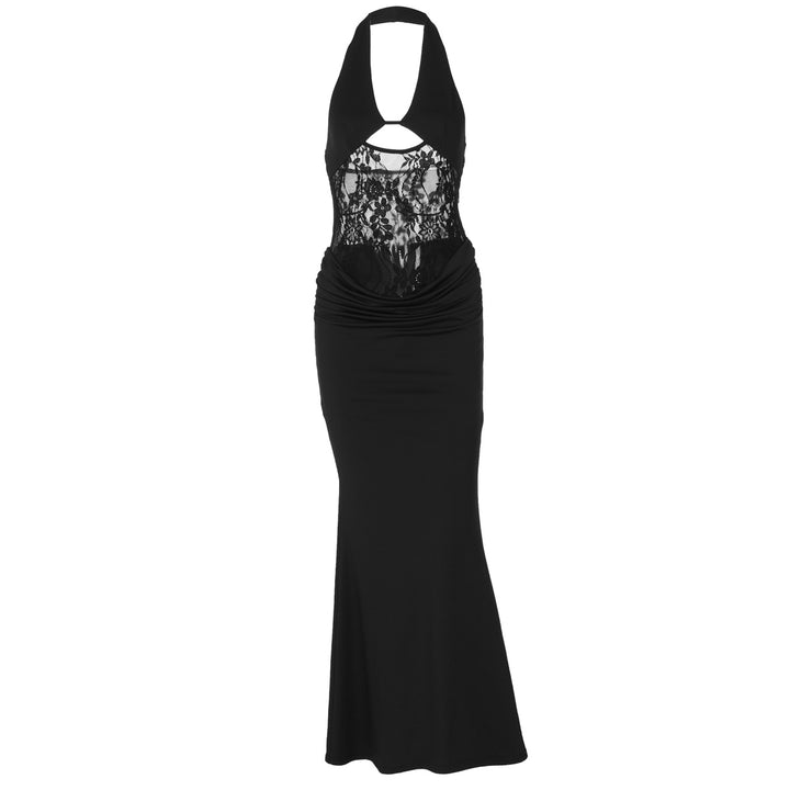 Damen Elegantes Maxikleid mit Halterneck, Spitzenverzierung und figurbetontem Schnitt Drune