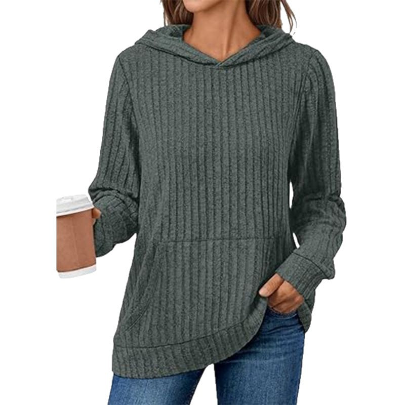 Damen kuscheliger Hoodie mit geripptem Design und praktischer Kängurutasche Drune