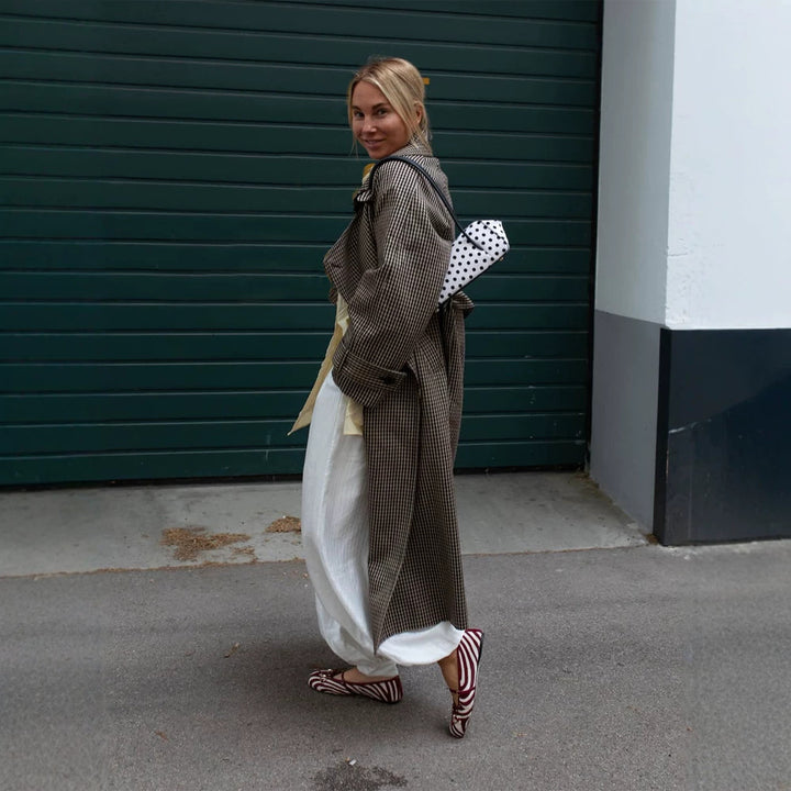 Damen Oversize Mantel im Glencheck mit weitem Revers und fallender Schulterpartie Drune