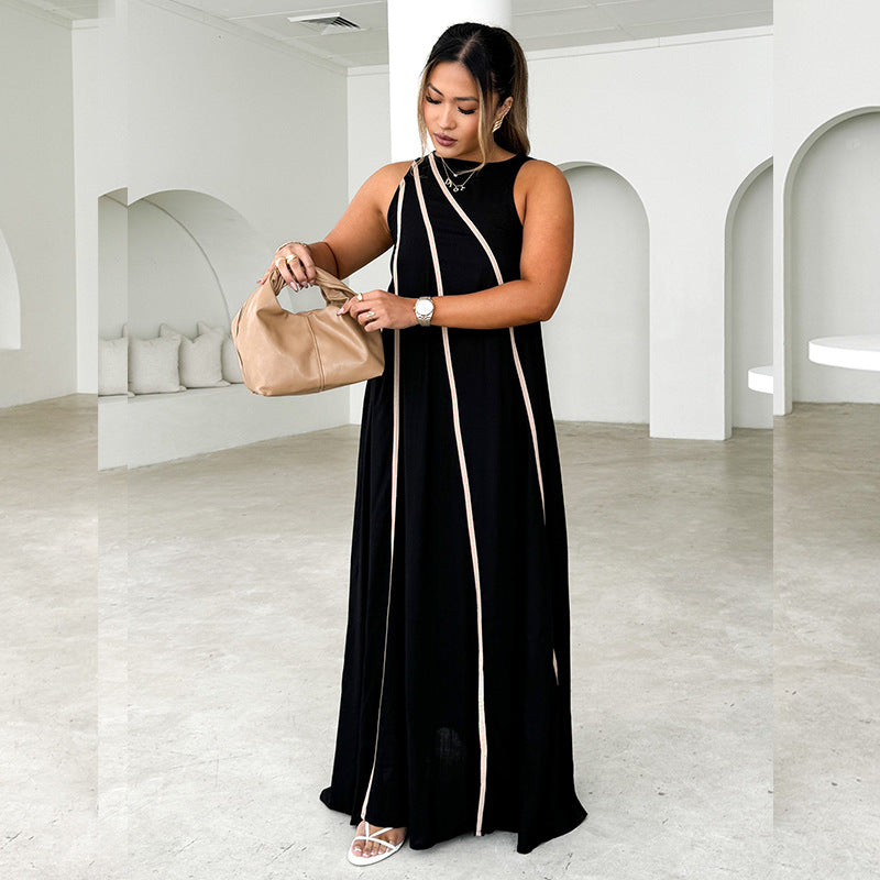 Damen Maxikleid mit asymmetrischem Design und edlen Kontrastnähten Drune
