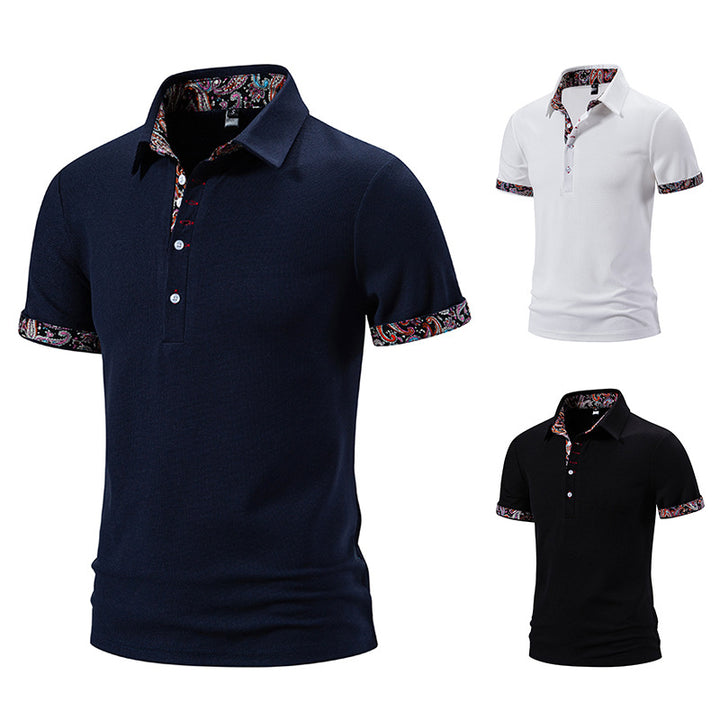 Herren Elegantes Kurzarm Poloshirt mit einzigartigem gemusterten Saum Drune