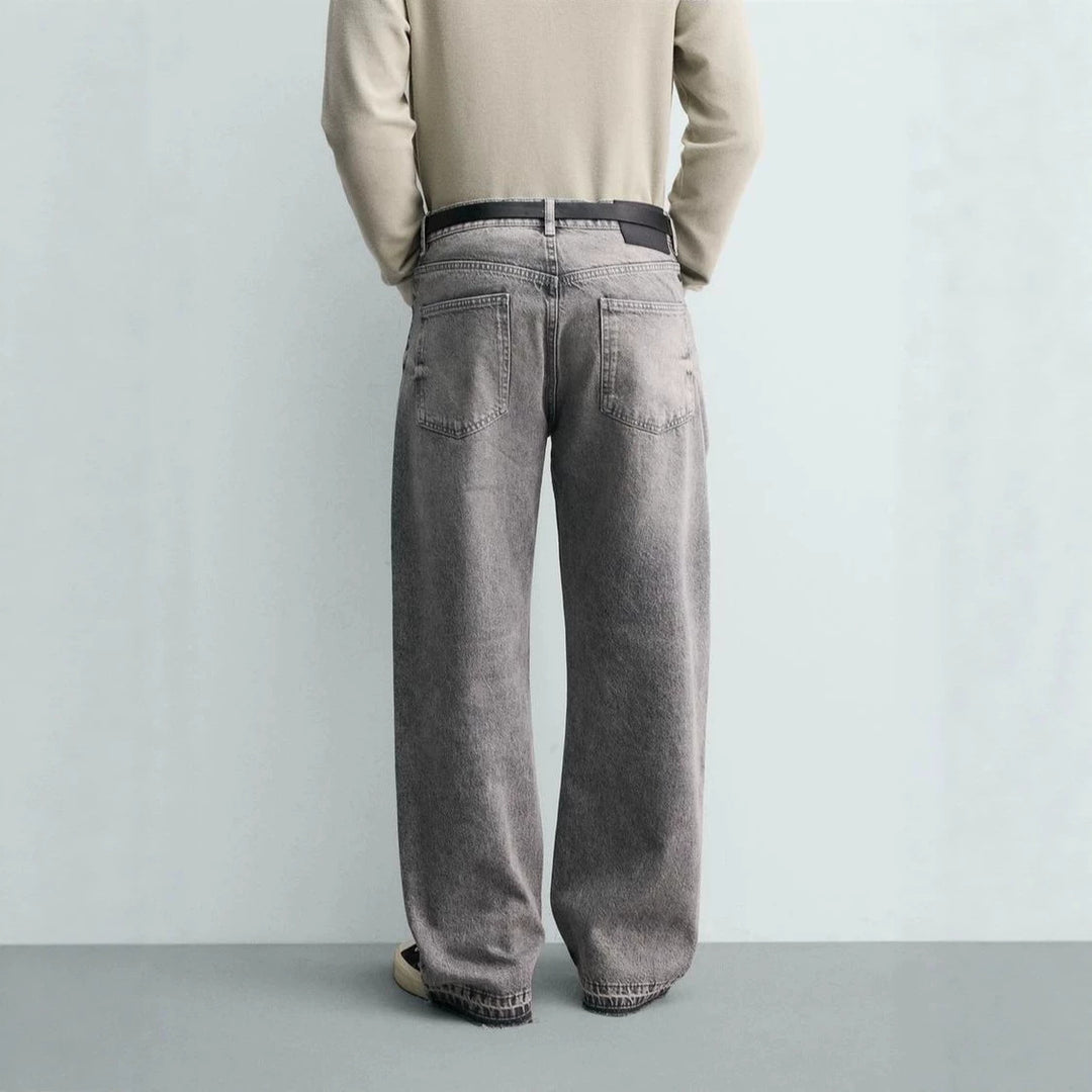 Herren Gerade geschnittene Jeans mit hoher Leibhöhe und Vintage‑Washed-Effekt Drune