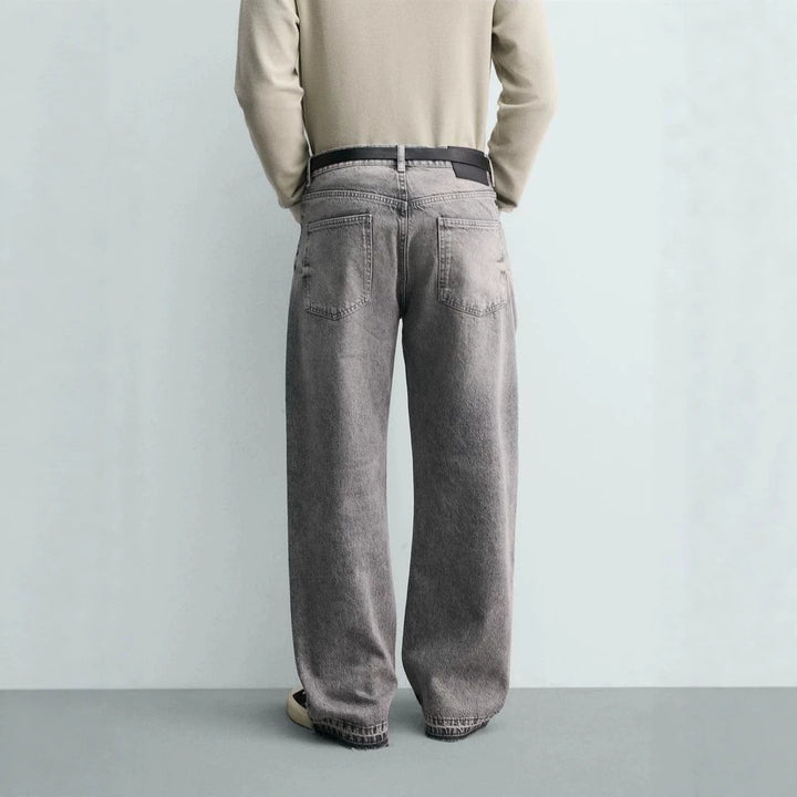 Herren Gerade geschnittene Jeans mit hoher Leibhöhe und Vintage‑Washed-Effekt Drune