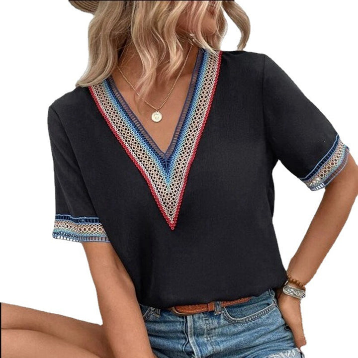 Damen modisches T-Shirt mit dekorativen Spitzen Drune